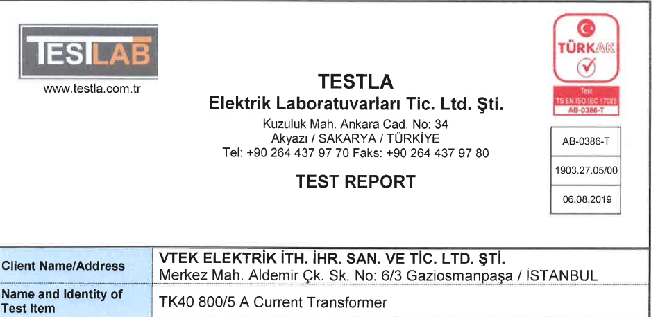 TK 40 Current Transformer Certification
